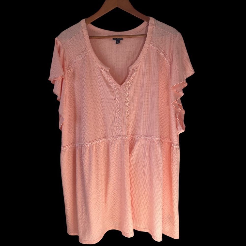 Torrid Soft Peach Embroidered Trim Babydoll Top Sz 5/5X